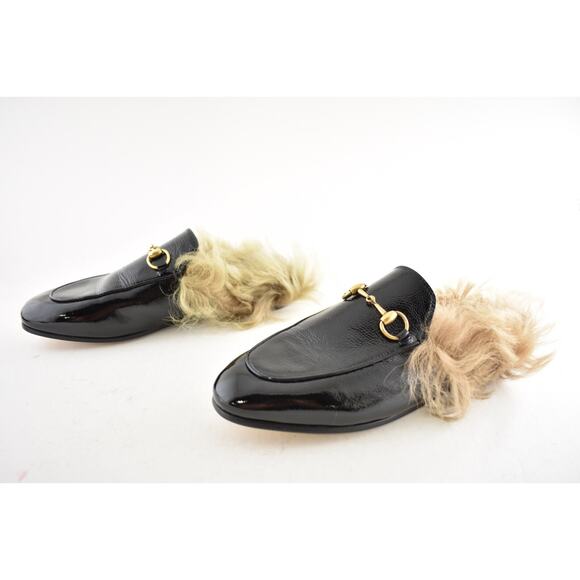 Gucci Princetown Black Patent Leather Fur Loafer Slide Slip Mule Slipper Flat 36 - Picture 10 of 14
